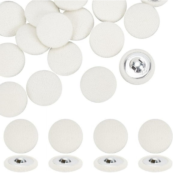 20 Pcs Fabric Cloth Covered Buttons 26mm Fabric Metal Shank Buttons Aluminum Base Buttons with Cardboard Box Flat Round Buttons for Clothes DIY Project Decorations Floral White White DIY
