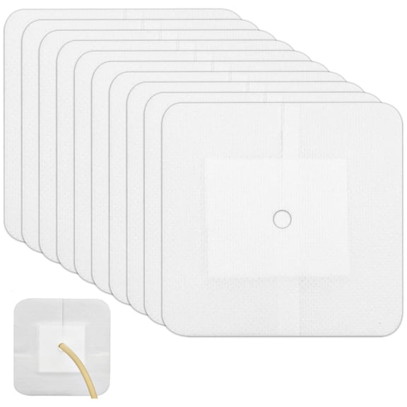 20 Pcs Feeding Tube Adhesive Wound Dressing Sterile Adhesive Border Dressing with Drain Split Catheter Stabilization Device Holder Split Drain Bandage (4"x4")