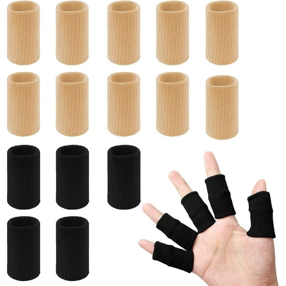 20 Pcs Finger Splints, Finger Sleeves Protectors Finger Brace Sport Finger Compression Sleeve Support Elastic Thumb Sleeves for Relieving Pain Arthritis Trigger Finger(Black+Skin Tone)