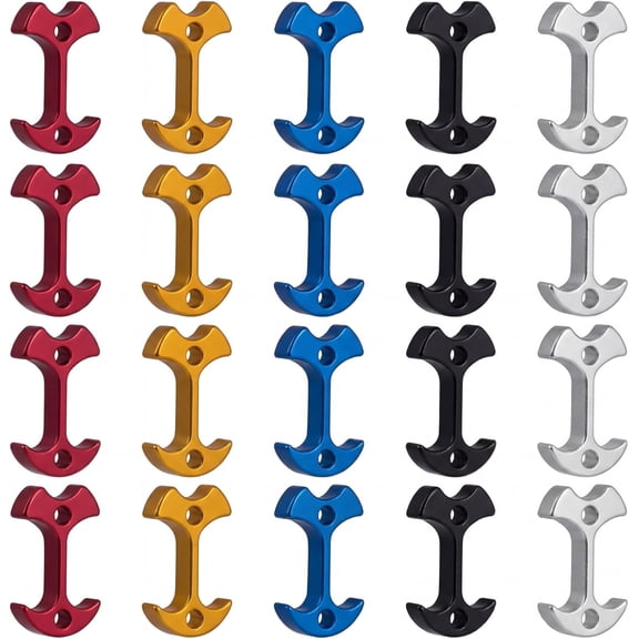 20 Pcs Fishbone Tent Stakes Aluminum Alloy Deck Pegs Multi Color Guyline Tensioner Anchor Stopper Non Drilling Camping Accessories for Wooden Boardwalk Deck Outdoor Tent Awning
