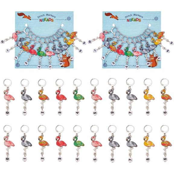 20 Pcs Flamingo Stitch Markers Number Beads Alloy Crochet Marker Charms Removable 304 Stainless Steel Clasps Locking Stitch Marker for Knitting Weaving Sewing Jewelry Making