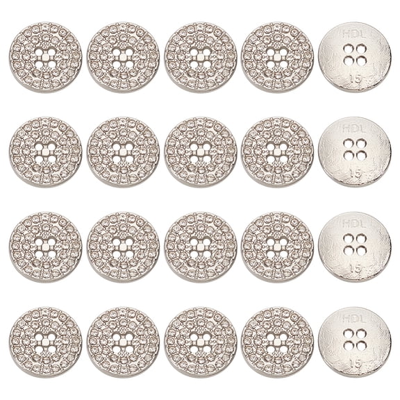 20 Pcs Flat Round Rhinestone Buttons 0.5inch 4-Hole Platinum Rhinestone Embellishments Rhinestone Flatback Button Handcraft Button