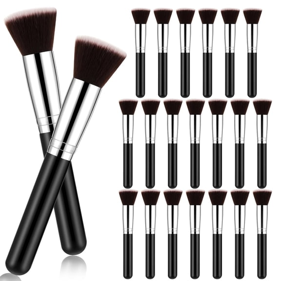 20 Pcs Flat Top Foundation Brush Kabuki Cosmetics Synthetic Dense Face Blush Makeup Brush for Liquid, Cream, Powder, Blending, Buffing, Stippling Face Makeup Tools black