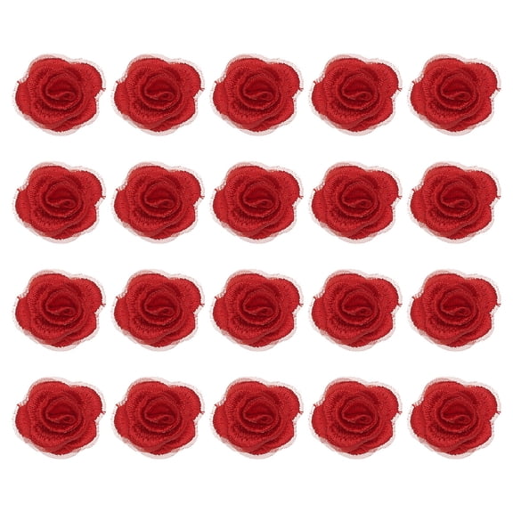 20 Pcs Floral Applique, 3D Flower Lace Applique Sew on Patch Decoration for DIY Craft Projects, 2.8cm Red