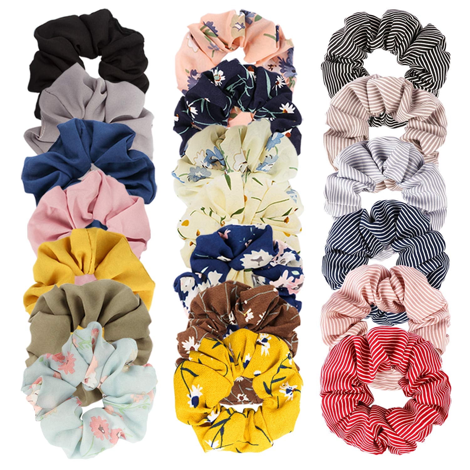 20 Pcs Floral Plaid Solid Color Scrunchies, Scrunchies for Girls Women with Chiffon, Hair Scrunchies for Women's Hair Elastics Bands Ponytail Holder Bulk, Hair Accessories Hair Ties Gifts