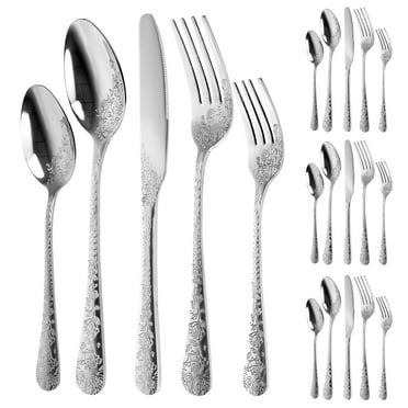 20 Pcs Floral Silverware Set Including Fork Spoon and Knife Stainless Steel Flatware Set Vintage Cutlery Set Mirror Polished Utensil Set for Kitchen Dishwasher Safe Service for 4