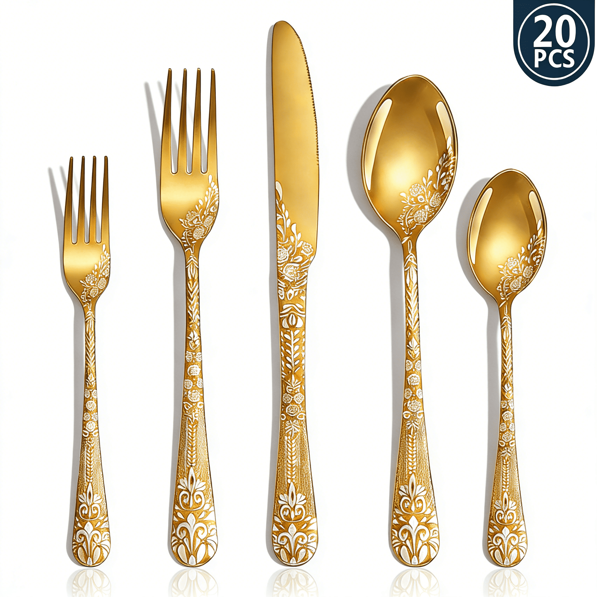 20 Pcs Flower Pattern Silverware Set Stainless Steel Flatware Set ...