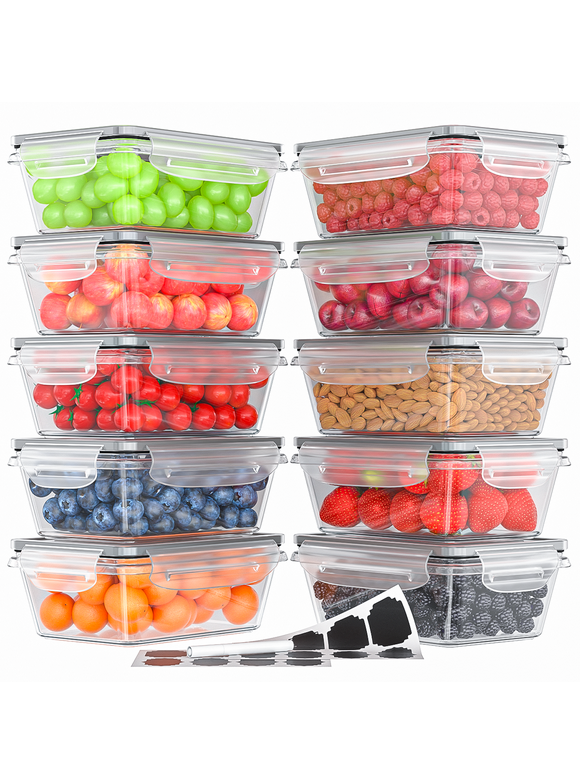 20 Pcs Food Storage Containers with Lids, Airtight Stackable Kitchen Bowls Set Meal Prep Containers-BPA Free Leak Proof Plastic Lunch Boxes- Freezer Microwave Safe (10 Lids + 10 Containers)