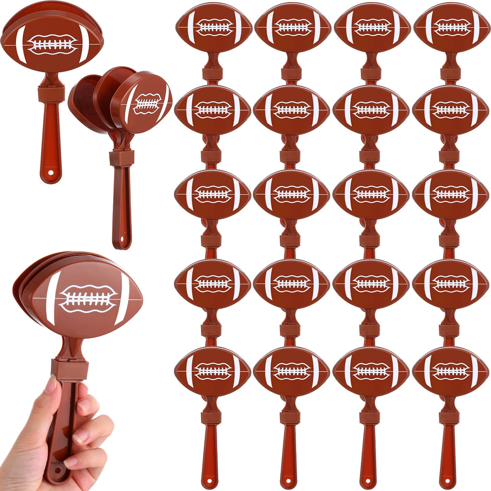 20 Pcs Football Clappers CM31&nbsp;Noisemakers Plastic Hand Clappers Bulk Noise Makers for Football Games Accessories, Homecoming, Cheer, Birthday, Fiesta, Carnival Party Decorations, 7.3 x 3.3 Inches