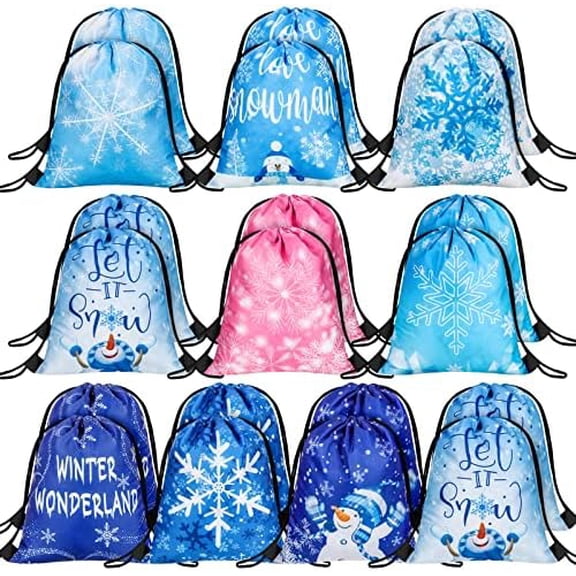 20 Pcs Frozen Gift Bag Snowflake Party Favors Bags Birthday Supplies Pink White Blue Candy Drawstring Storage for Kids Winter Wonderland Decorations$$Home Decor, Kitchen, & Other