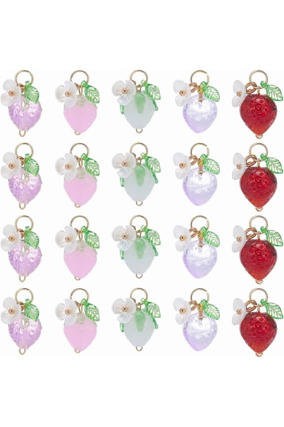 20 Pcs Fruit Glass Pendants 5 Colors Transparent Strawberry Bead Lamp Craft Earrings Charms Loose for DIY Necklace Bracelet Craft Jewelry Making Fruit Accessories