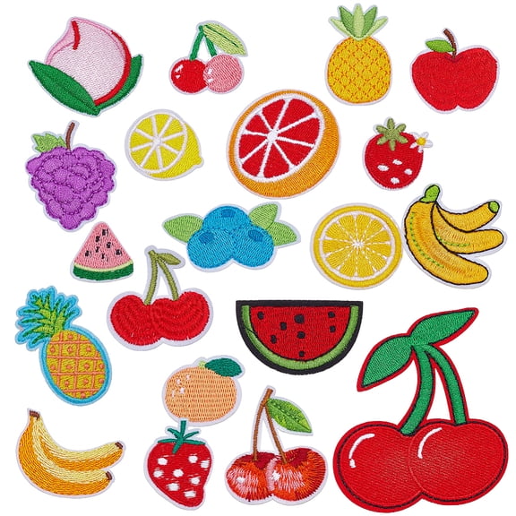 20 Pcs Fruit Iron on Patches 20 Styles Cherry Lemon Pineapple Watermelon Banana Strawberry Embroidered Appliques for Clothing DIY Accessories Clothes