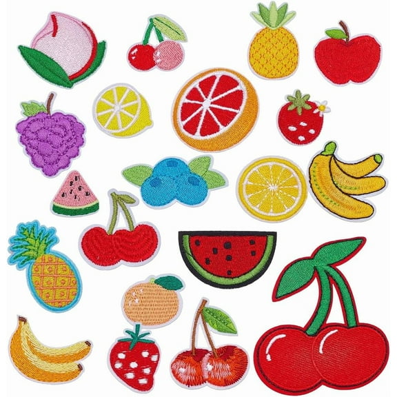20 Pcs Fruit Iron on Patches 20 Styles Cherry Lemon Pineapple Watermelon Banana Strawberry Embroidered Appliques