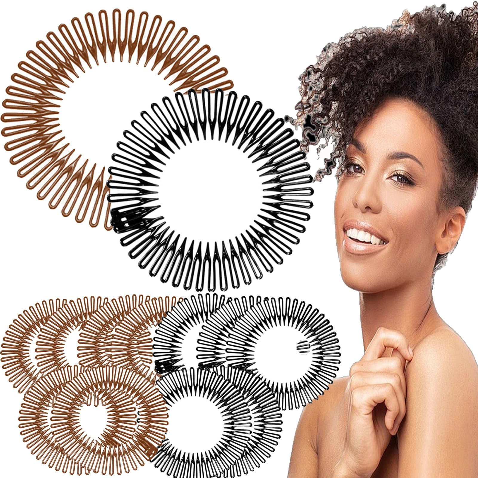 20 Pcs Full Circular Stretch Comb Headbands Flexible Plastic Circle ...