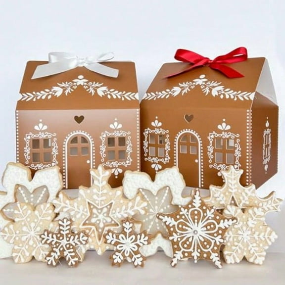 20 Pcs Gingerbread House Shaped Gift Boxes for Treats Derts Fancy Cookie White Gable Bakery Packaging for Housewarming Holiday Christmas Valentines Halloween