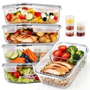 20 Pcs Glass Food Storage Containers with Lids 35oz, 1 & 2 Compartment Glass Airtight Meal Prep Containers with Sauce Containers(10 Containers & 10 Lids), Oven & Freezer Safe, Leak Proof, Grey