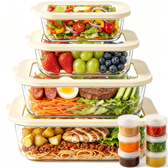 20 Pcs Glass Food Storage Containers with Tempered Glass Lids, Borosilicate Oven-Safe (-4F~950F), Airtight Meal Prep Containers (10 Containers & 10 Lids), LeakProof, BPA-Free, Dishwasher Safe