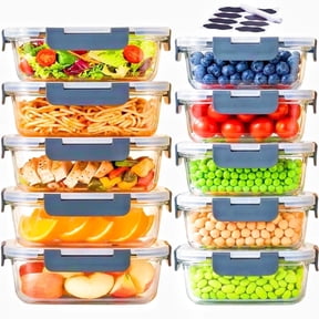 20 Pcs Glass  Meal Prep Containers with Lids, Food Storage Containers with Snap Locking Lids, Airtight Lunch Containers, Microwave, Oven, Freezer and Dishwasher