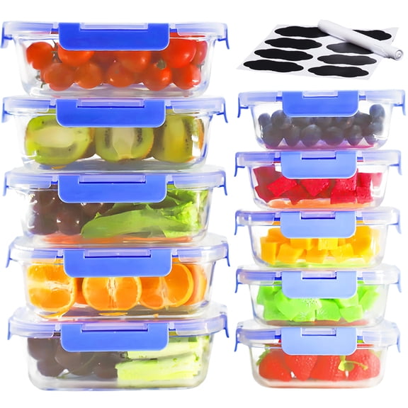 20 Pcs Glass Meal Prep Containers with Lids, MCIRCO Food Storage Containers with Snap Locking Lids, Airtight Lunch Containers, Microwave, Oven, Freezer and Dishwasher
