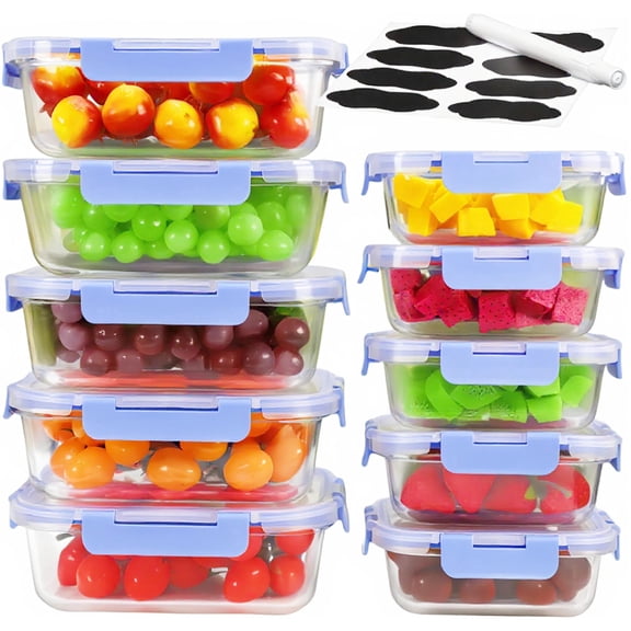 20 Pcs Glass Meal Prep Containers with Lids, Food Storage Containers with Snap Locking Lids, Airtight Lunch Containers, Microwave, Oven, Freezer and Dishwasher