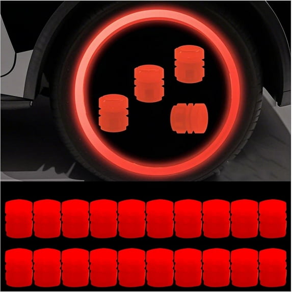 20 Pcs Glow-in-The-Dark Car Tire Valve Cap Set, 5 Colors Light Up Valve Stem Caps Universal for Cars Trucks SUVs Motorcycles and Bikes