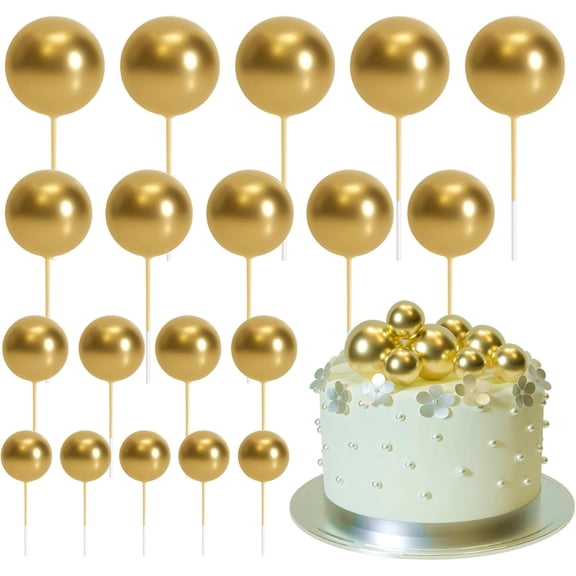 20 Pcs Gold Ball Cake Topper Decorations Mini Balloons Cake Topper Sticks Gold Cake Picks Cake Balls for Graduation Wedding Birthday Cake Decorations