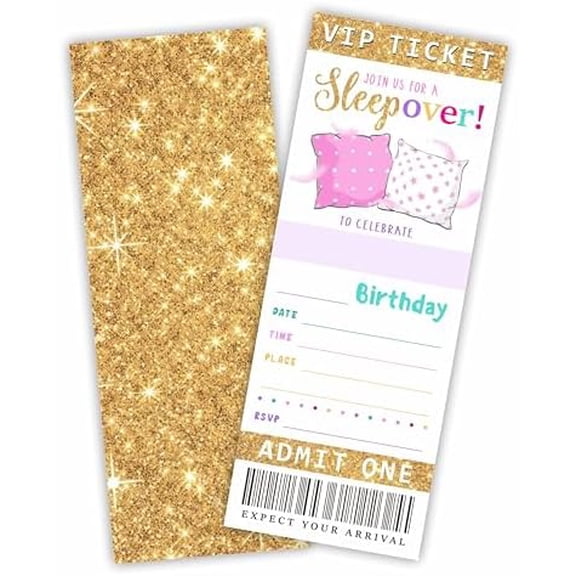 20 Pcs Gold Glitter Girl Double Sided Fill In Style Vip Tickets For Girl, Teen, 3X8 Inches Birthday Party Invitation Tickets, Party Favors & Decorations - B12$$Home Decor, Kitchen, & Other