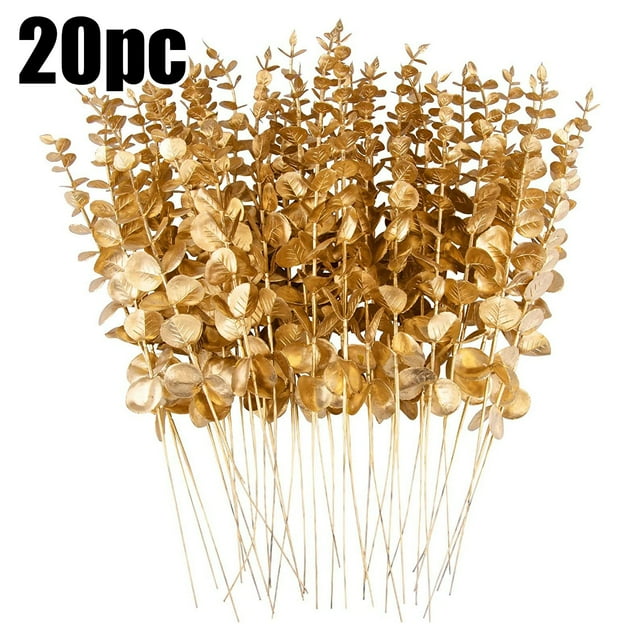 20 Pcs Gold Leaves Branches with Leaves 15 Inch for Vase Wedding