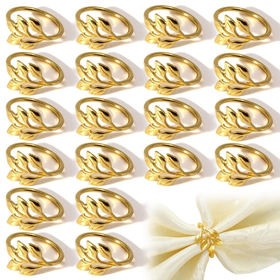 20 Pcs Gold Napkin Rings Set, Solid Zinc Alloy Leaf Shaped Design, Reusable Elegant Table Decor, for Party Dinner, Holidays, Wedding, Easter