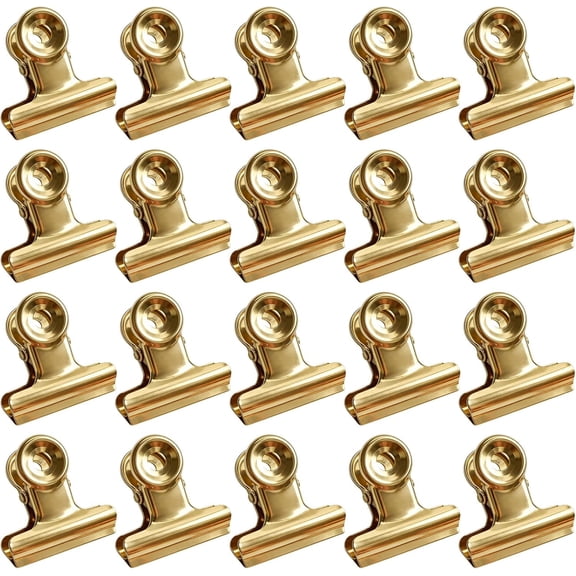 20 Pcs Gold Paper Clips, Mini Bulldog Clips, 22mm Small Rust-Proof Metal Clip, Hinge Bull Clip For Food Bags Documents Crafts Photo Display Home Organizing Price Tag