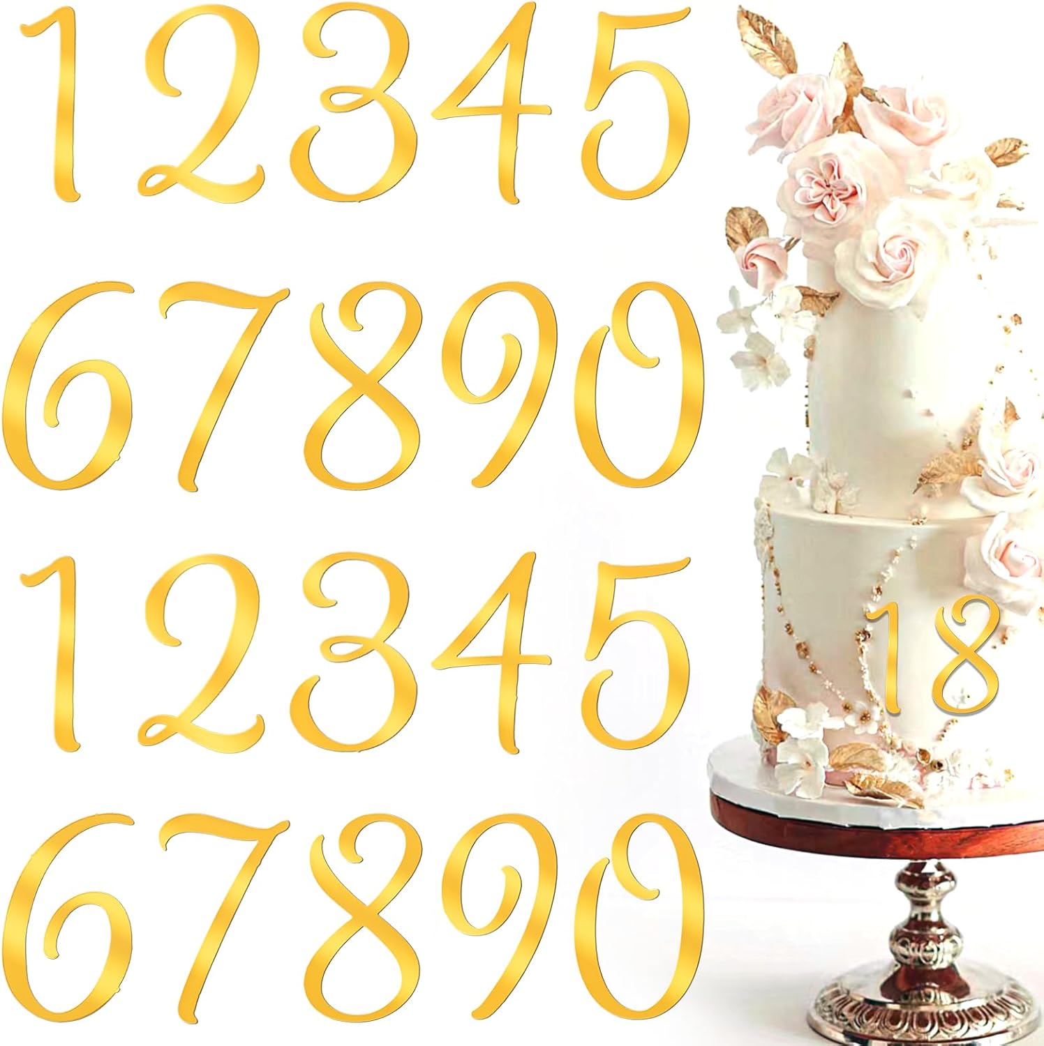 20 Pcs Gold Shiny Acrylic Number Cake Toppers 0-9 for Topper DIY ...