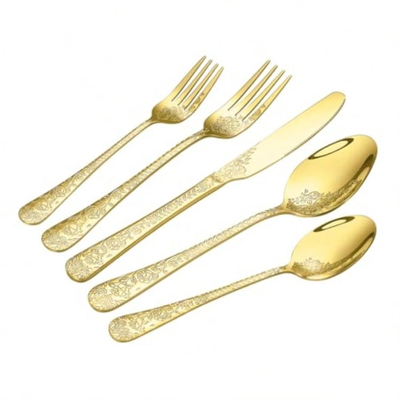 20 Pcs Gold Silverware Set for 4 Stainless Steel Flatware Set with Rose ...