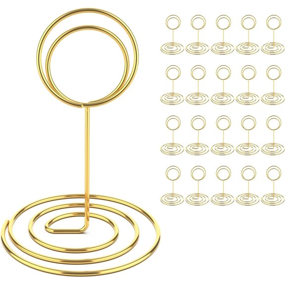 20 Pcs Gold Table Number Holders, 4-Inch Place Card Holders With Widened Base, Wire Photo Stands for Tables, Name Menu Clips for Wedding Reception, Centerpieces and Events