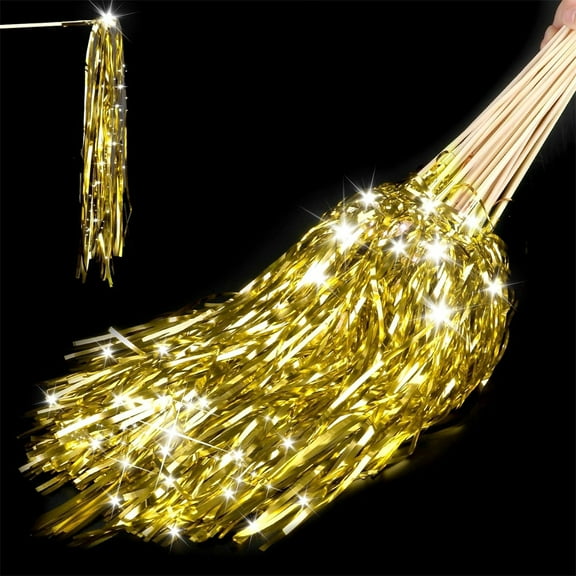 20 Pcs Gold Wedding Wands,Lighted Tinsel Wands with LED,Dancer Light Up Wands Sticks,Streamers Sparklers Sticks,for Wedding Send Off,Birthday Party New Year Christmas By TGY