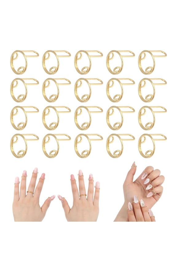 20 Pcs Gold Wudu Nail Ring Brass Fingertip Rings for Acrylic Nails Adjustable Metal Nail Rings for Women Artificial Nails Nail Art Decoration