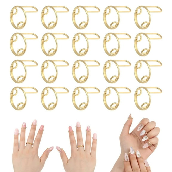 20 Pcs Gold Wudu Nail Ring Brass Fingertip Rings for Acrylic Nails Adjustable Metal Nail Rings for Women Artificial Nails Nail Art Decoration