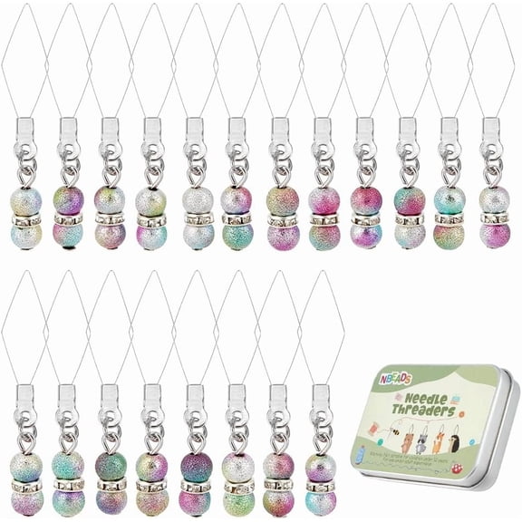 20 Pcs Gourd-Shaped Beads Needles Threader 304 Stainless Steel Sewing Needle Threader Stitch Insertion Hand Machine Sewing Thread DIY Tools with Acrylic Beads and Box for Sewing Crafting diy