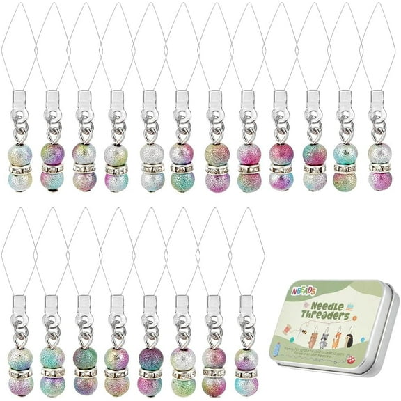 20 Pcs Gourd-Shaped Beads Needles Threader 304 Stainless Steel Sewing Needle Threader Stitch Insertion Hand Machine Sewing Thread DIY Tools with Acrylic Beads and Box for Sewing Crafting for DIY