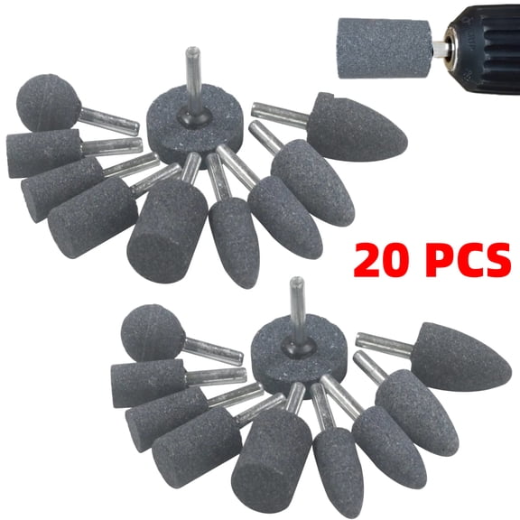 20 Pcs Grinding Stone with 1/4 Inch Shank Various Shapes Abrasive Rotary Accessories, Drill Bit Sharpener Exquisite Polishing Buffing Point Set for Drill