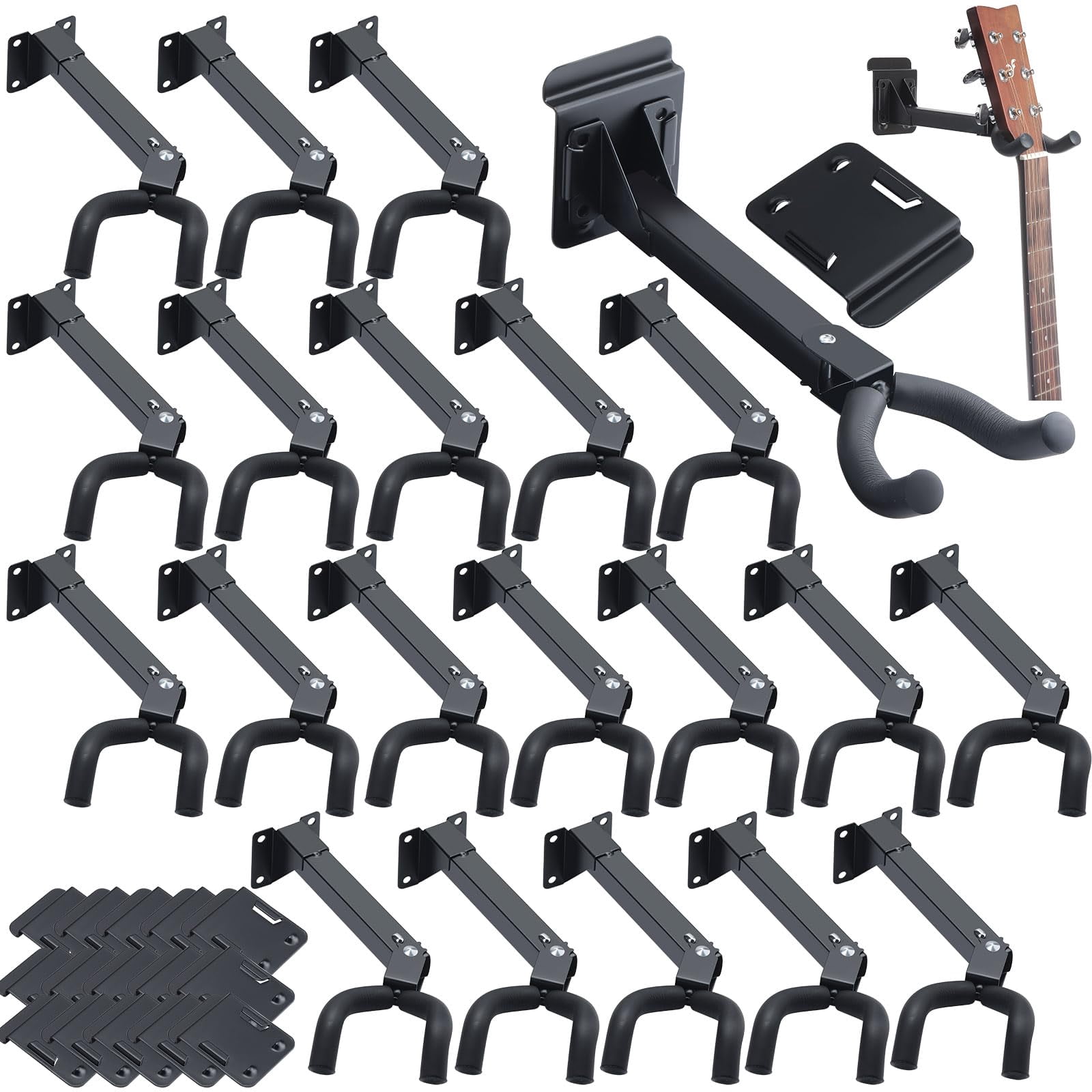 20 Pcs Guitar Hanger Wall Mount Hangers Hooks Holders With Slat Adapter 180° Adjustable Black Hook Stand For Acoustic Electric Bass