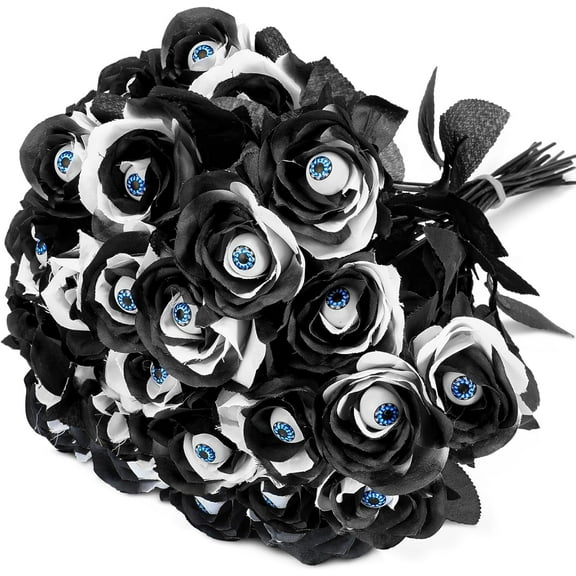 20 Pcs Halloween Artificial Roses Flowers Bouquet with Gothic Flowers Fake Realistic Roses Dead Flowers for Party Arrangements Wedding Home Decor Costume DIY Project (Black,Eyeball)