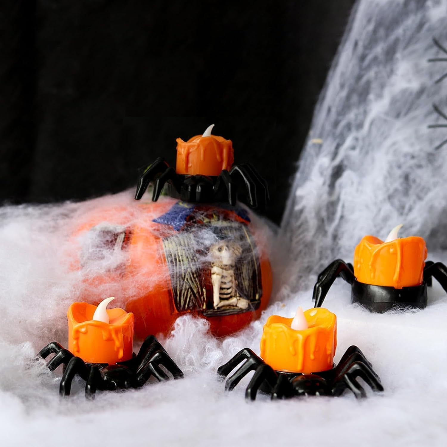 20 Pcs Halloween Spider Tea Lights, Spooky Spider Flameless LED Candles