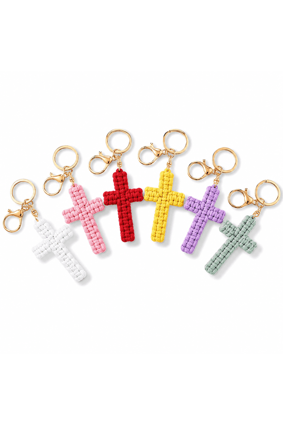 20 Pcs Handwoven Macrame Cross Keychain Set, Faith Inspired Christian Key Ring for Car Bag Daily Use, Pendant with Zinc Alloy Chain for Church Events