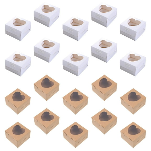 20 Pcs Heart Box Pie Boxes Cake with Window Mini Food Containers Dessert for Cookies