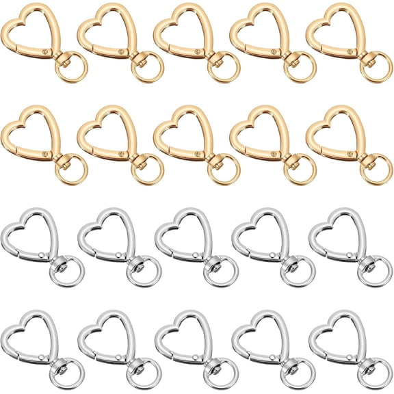 20 Pcs Heart Keychain Clip Set Metal Silver & Gold Heart Carabiner Clips for Keys Snap Hook Keychain Clip Sturdy Cute Spring Snap Clasp Hook for Wristlets Handba Card Holders DIY Crafts