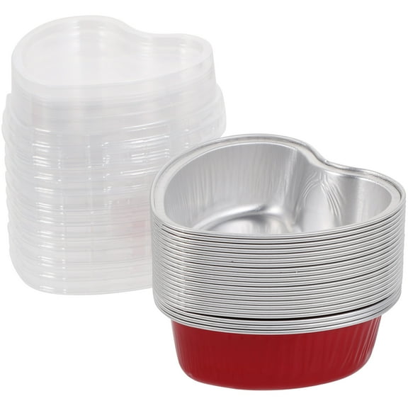 20 Pcs Heart-Shaped Aluminum Foil Box Bakery Boxes Packing Containers Muffin Tin Cake with Lid Biscuit Case Baking Pans