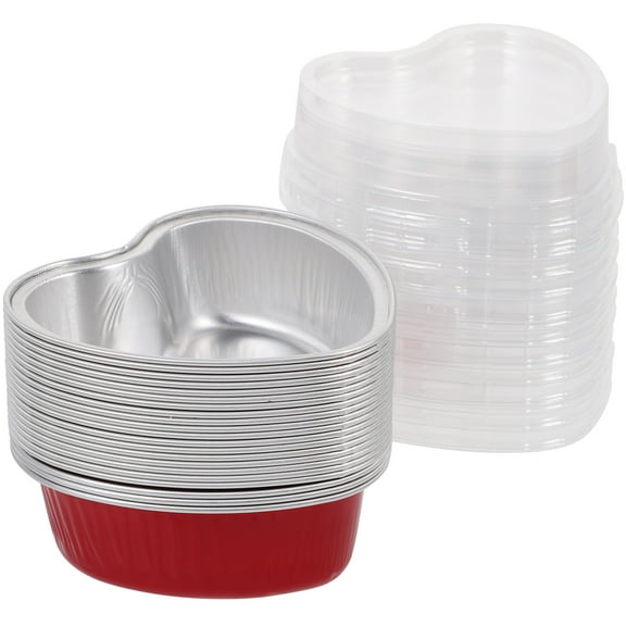 MERRYHAPY Red Heart Shaped Foil Cake Containers with Lids 20Pcs Bake Safe