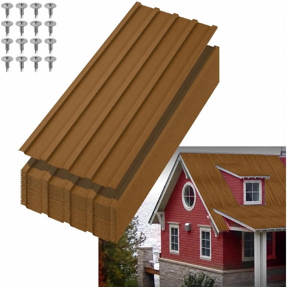20 Pcs Heavy Duty Metal Roofing Panels, Waterproof Rustproof Corrugated Galvanized Steel Roof for Carport Gazebo Tool Shed Patio Pergola, 60.63"x16.77" Brown
