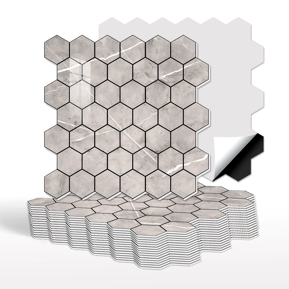 20 Pcs Hexagon Non-Slip Floor Sticker for Home Decor, 12" x 12" Peel and Stick Self-Adhesive Wall Sticker for Living Room Kitchen Bathroom