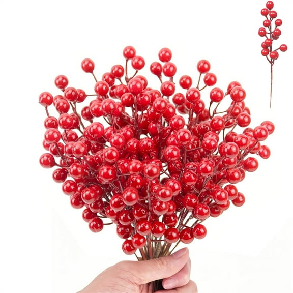 20 Pcs Holiday Artificial Red Berry Branches 8.6" Christmas Foam Holly Berries Picks Fake Fruit Ornaments for DIY Crafts Wreath Gift Xmas Tree,Winter Indoor Outdoor Decor By HYG